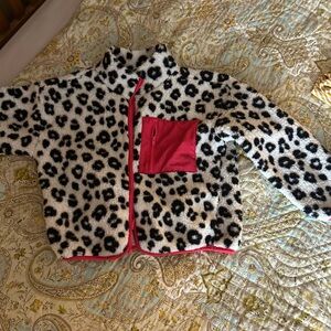 Leopard Print Fleece Jacket with Pink Accents